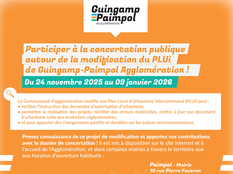 Participez à la concertation publique autour de la modification du PLUi de Guingamp-Paimpol Agglomération