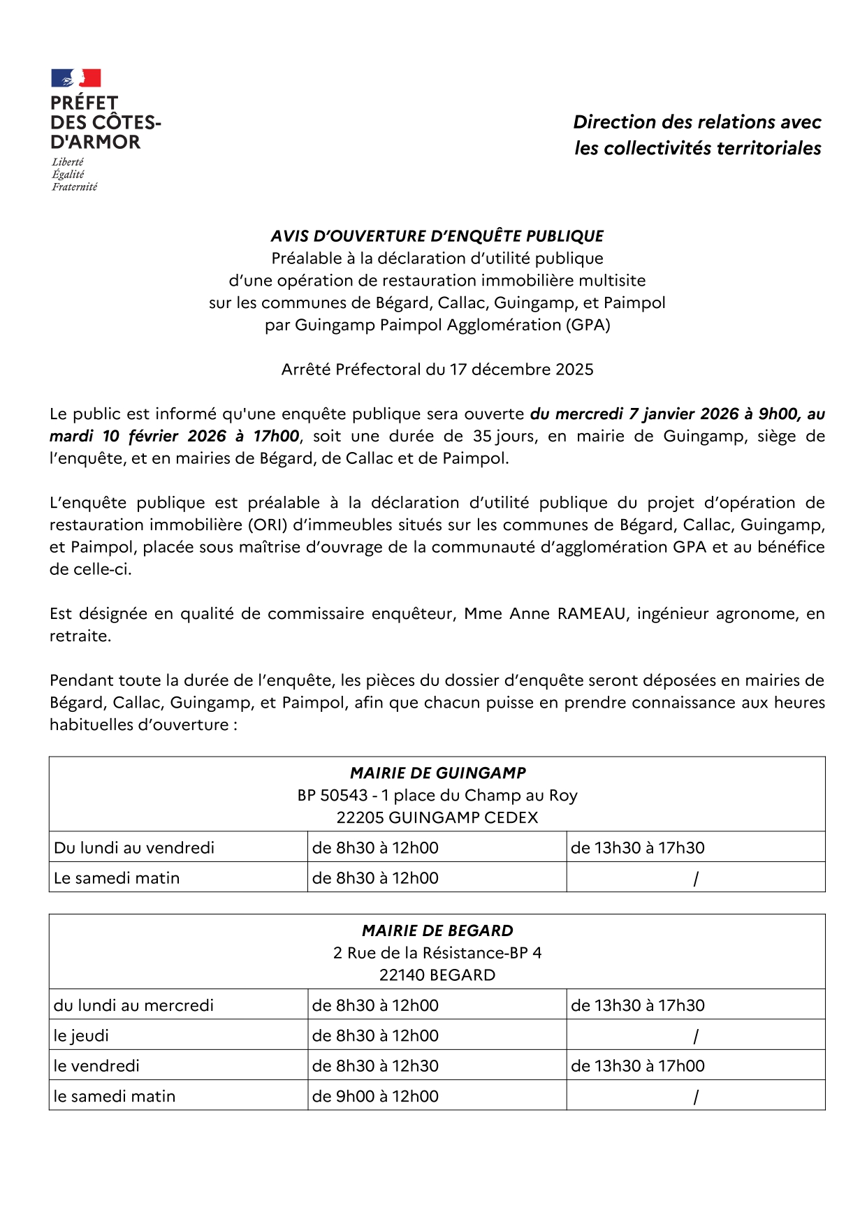 OPAH RU : AVIS D&rsquo;ENQUETE PREALABLE A UNE DUP DE L&rsquo;OPERATION DE RESTAURATION IMMOBILIETRE