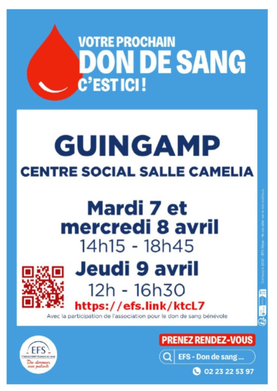 COLLECTE DE SANG 7-8 et 9 AVRIL